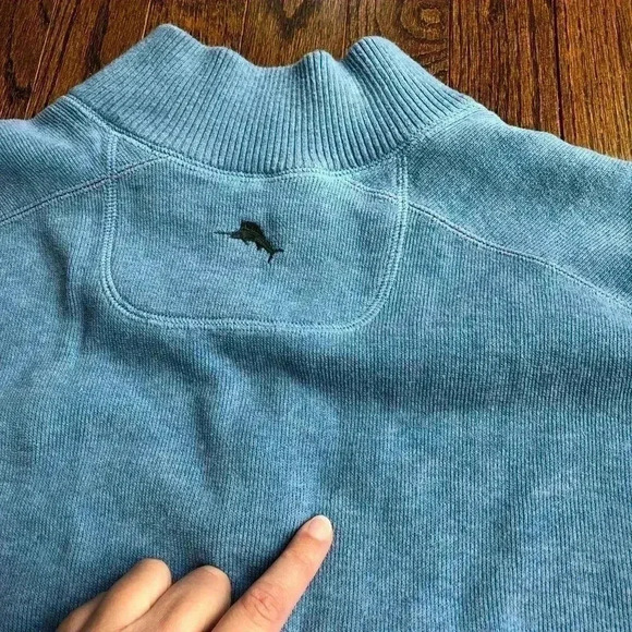Tommy Bahama Men’s L Heathered Blue 1/4 Zip 100% Cotton Pullover Sweater - Picture 9 of 9